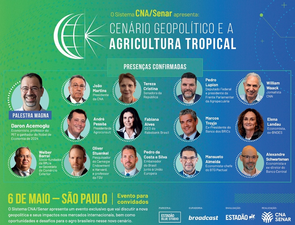 Evento do Sistema CNA/Senar debate nova geopolítica e agricultura tropical