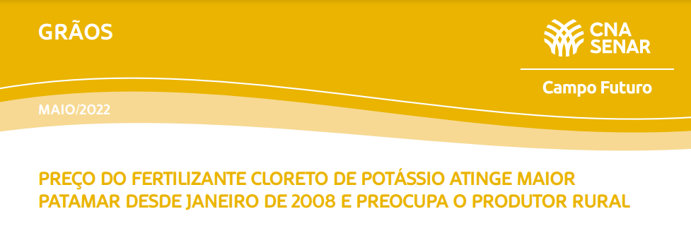 Preço do fertilizante cloreto de potássio atinge maior patamar desde janeiro de 2008 e preocupa o produtor rural